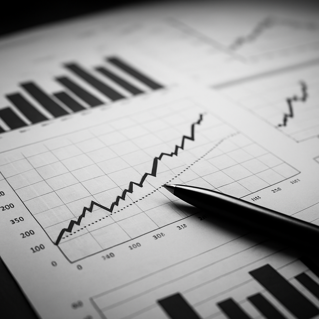 Gráficos financeiros sobre uma mesa